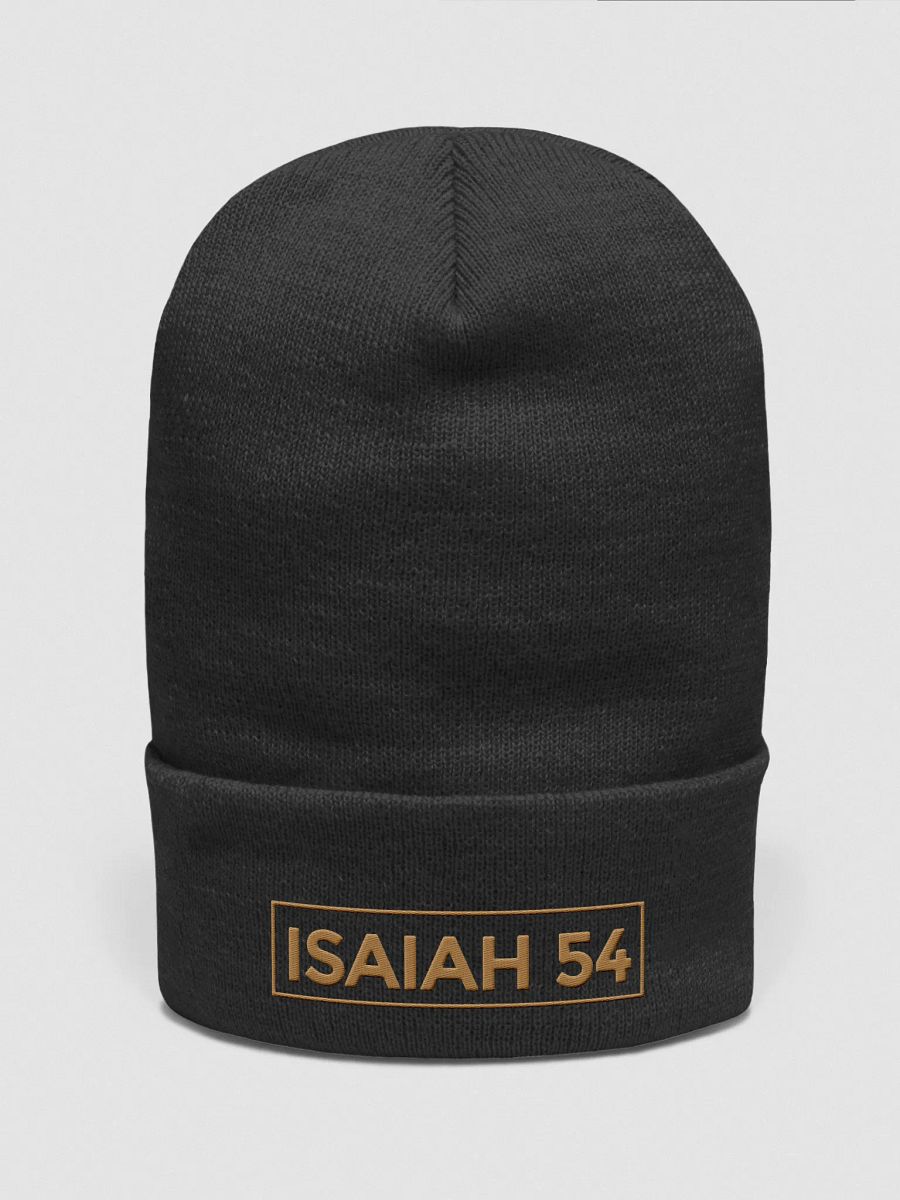 Cozy unisex beanie with embroidered Isaiah 54 scripture design