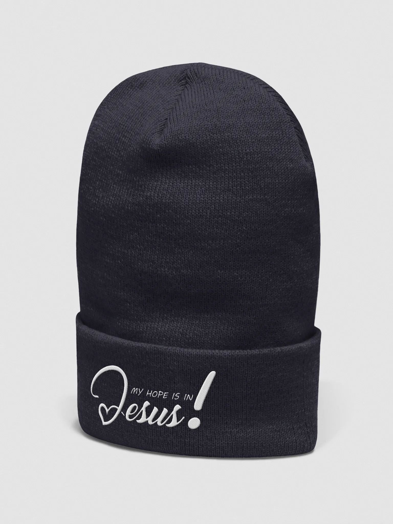 Turbo acrylic beanie with embroidered hope and trust in Jesus design
