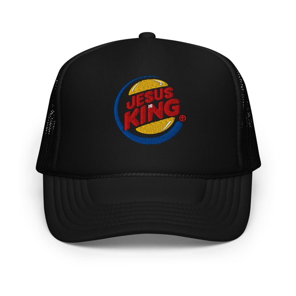Jesus is King Trucker Hat with Burger King type logo Embroidery