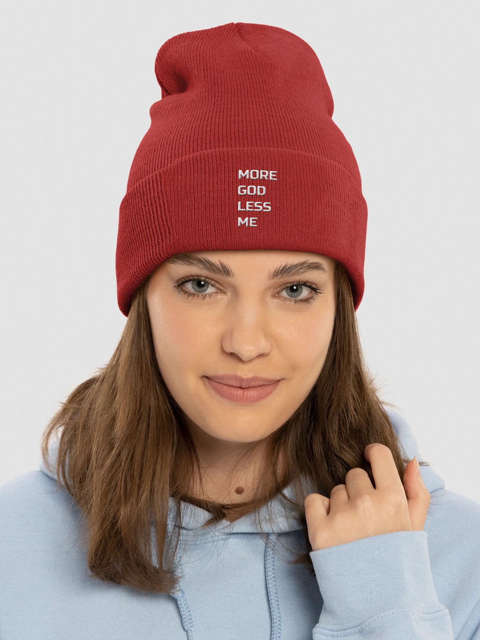 Unisex Christian beanie featuring humble faith message embroidery
