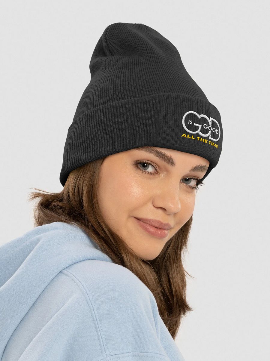 God Is Good All the Time faith statement beanie for daily wear