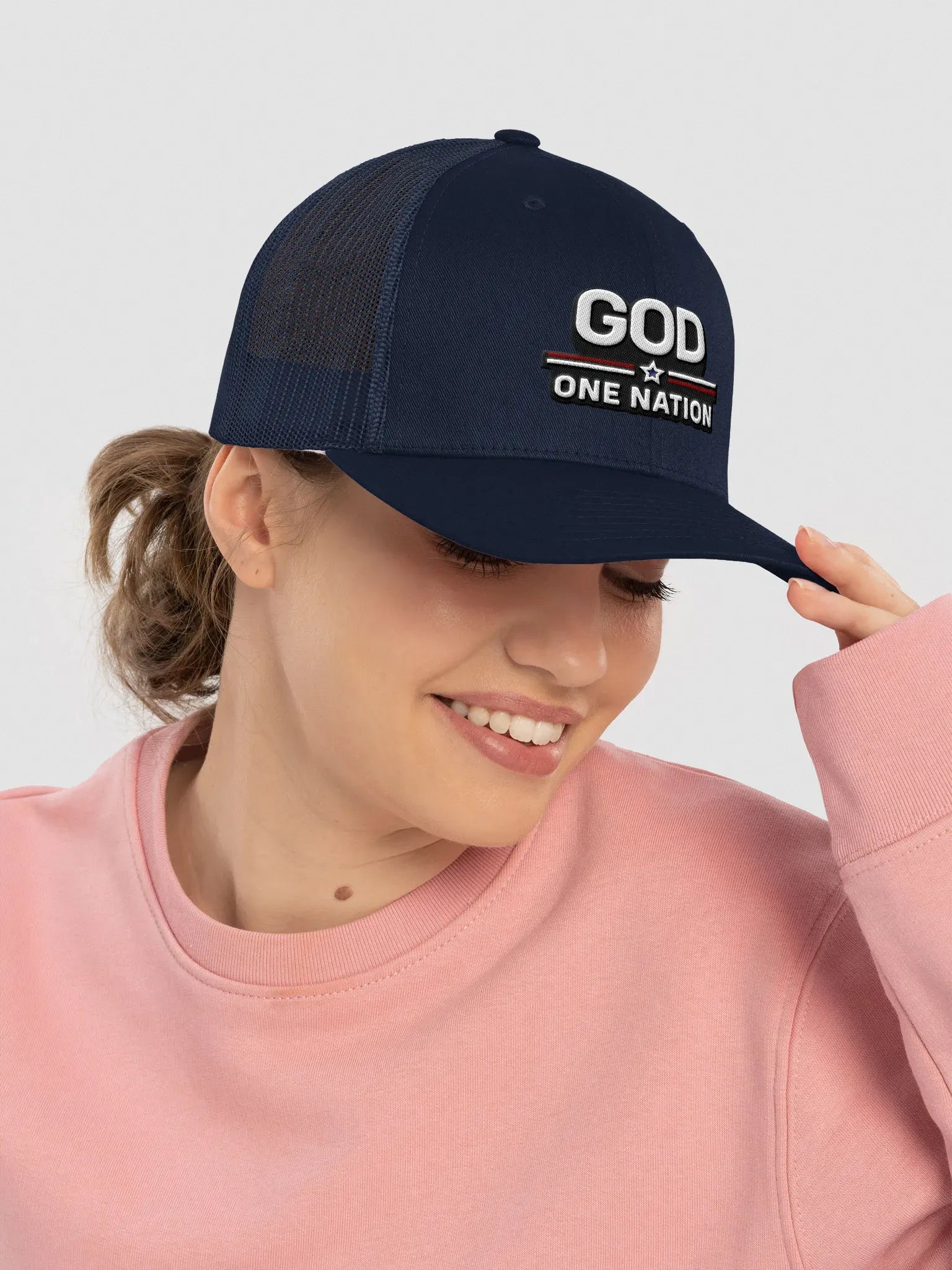God One Nation Trucker Hat Embroidery
