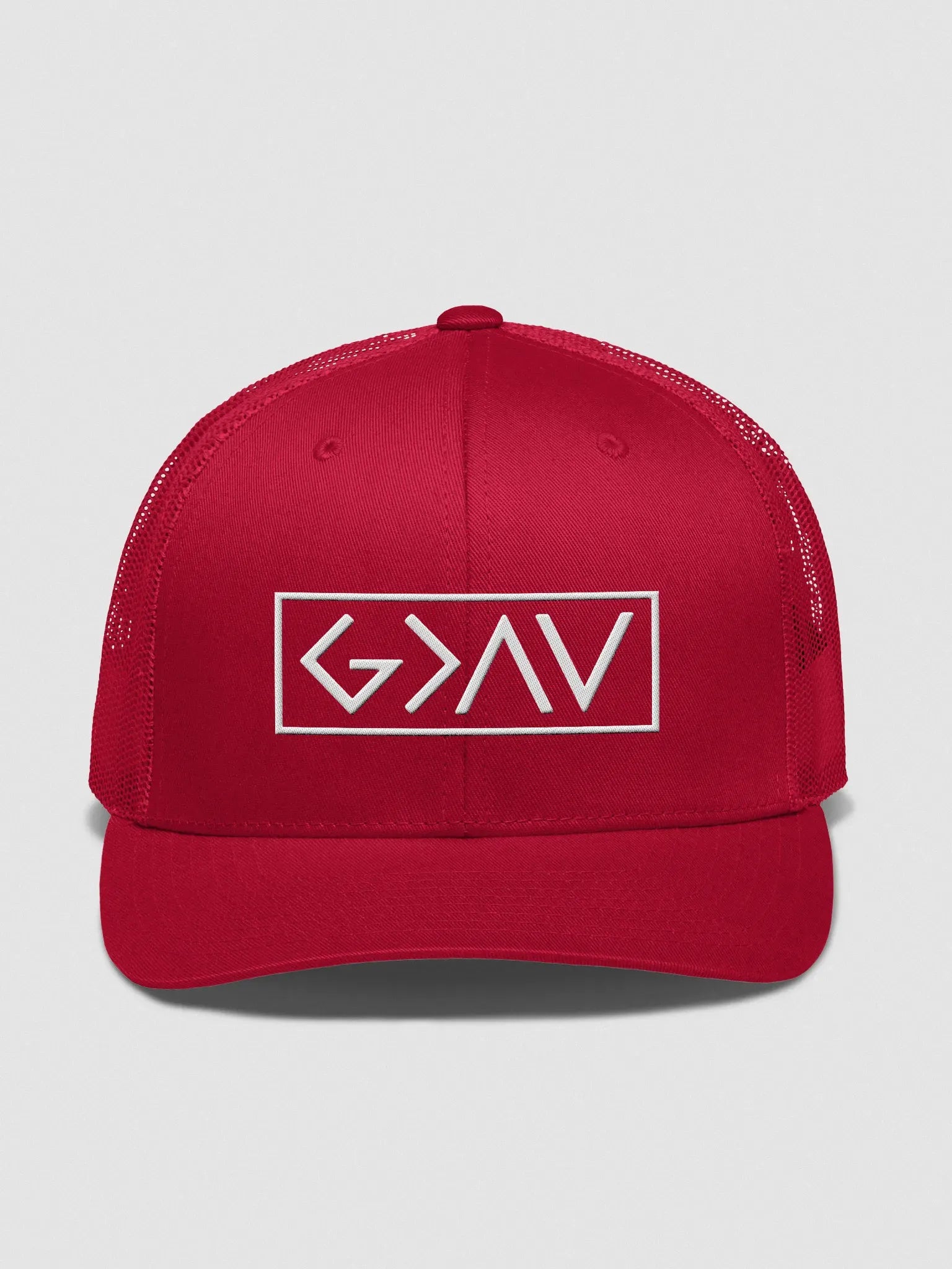 God is Greater than the Highs and Lows Trucker Hat Embroidery
