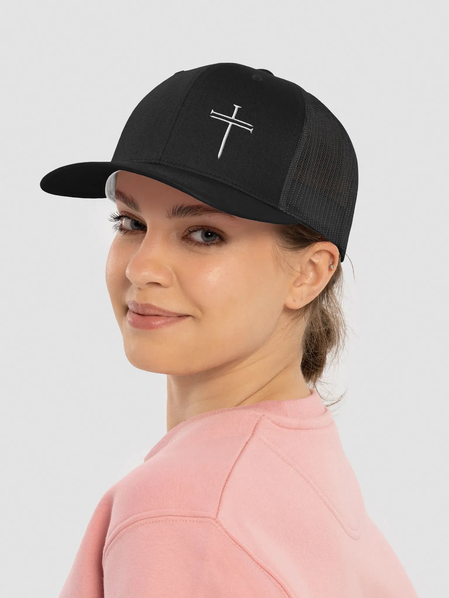Nail Cross Trucker Hat Embroidery