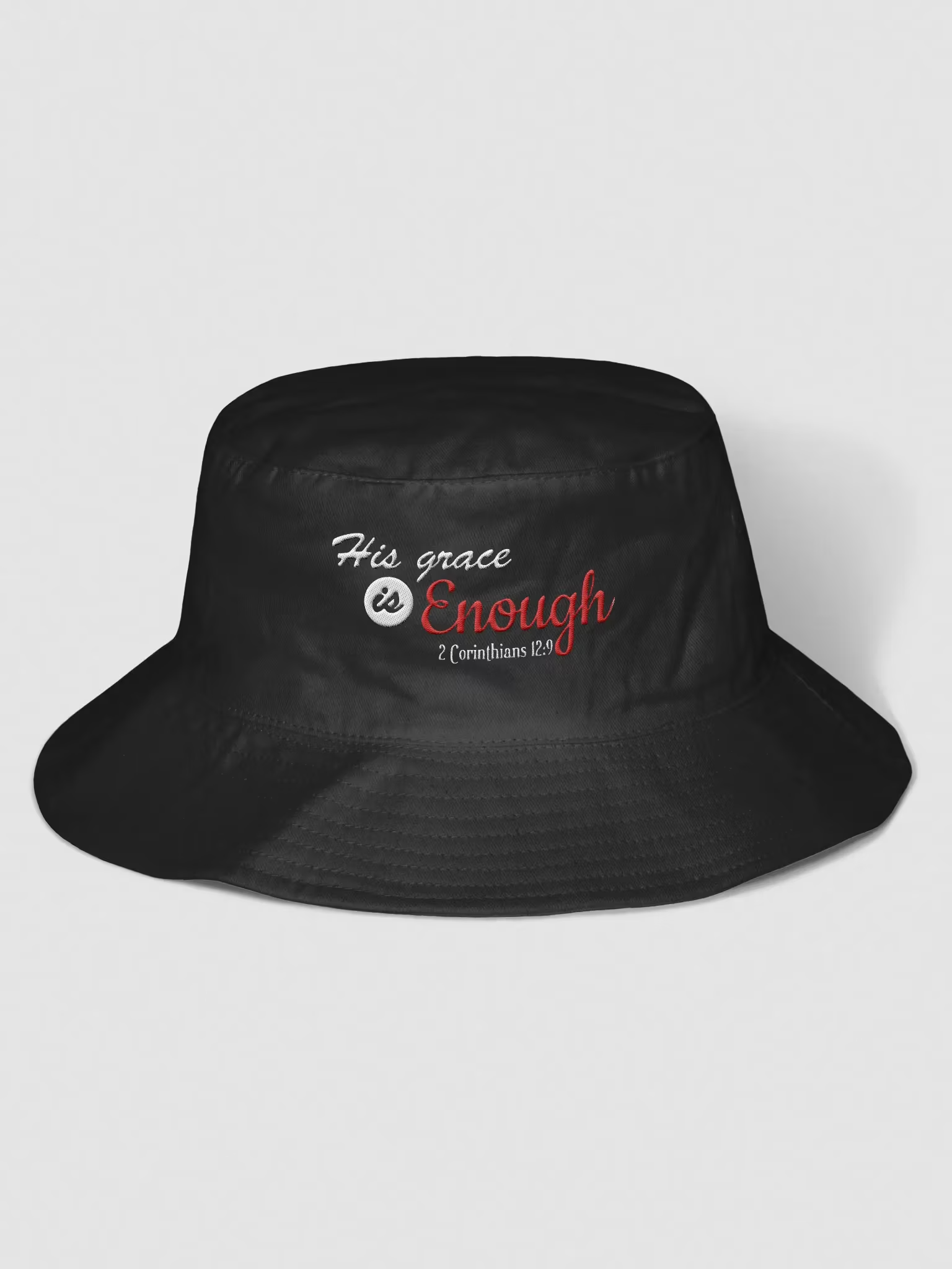 Unisex trucker hat embroidered with His Grace is Enough faith message