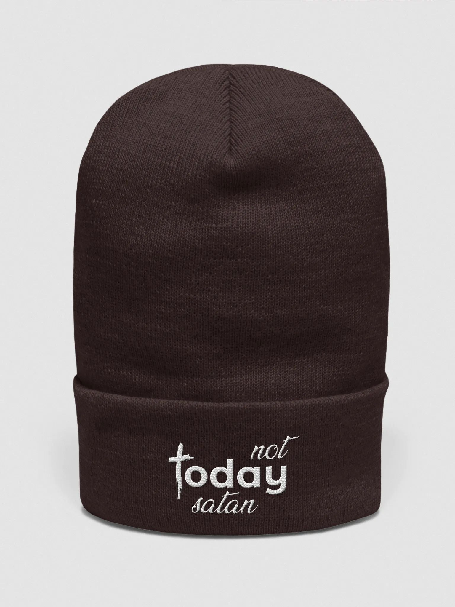 Comfortable faith statement beanie with Not Today Satan embroidery