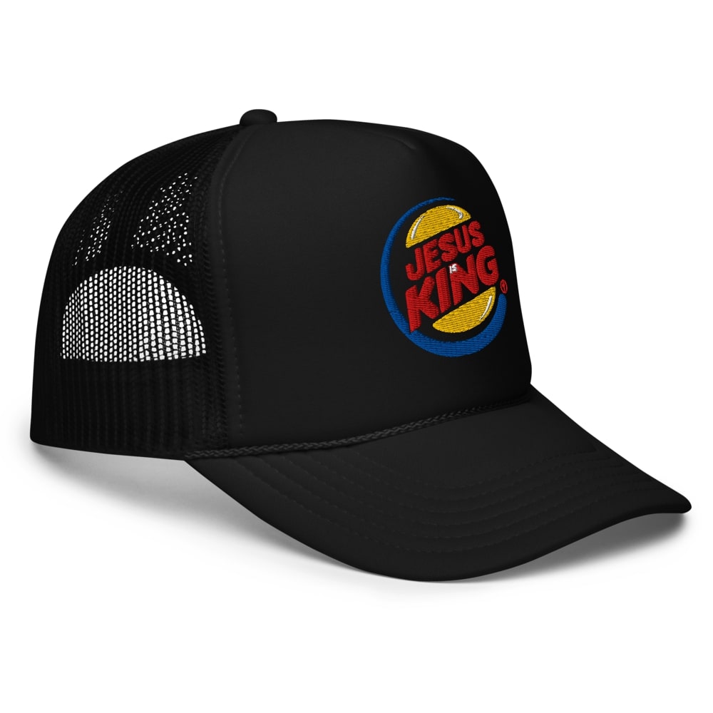 Jesus is King Trucker Hat with Burger King type logo Embroidery
